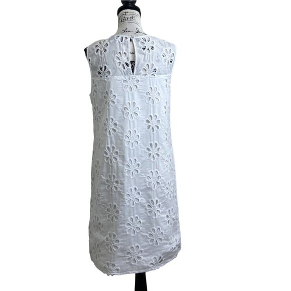 WHIT TWO Anthropolgie Shift Dress White Floral Embroidered Sleeveless Cotton - Picture 3 of 7